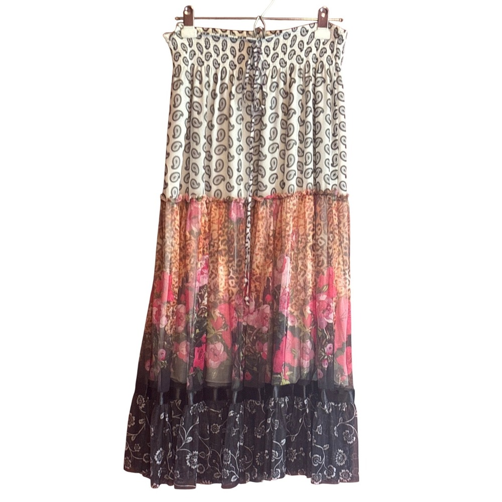 Lapis Mixed Print Maxi Skirt, medium, boho, cottagecore, whimsigoth, fairycore